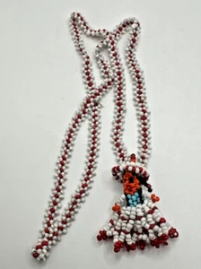 Vtg Native American Kachina Doll Indian Girl w/Hat Seed Bead Pendant Necklace - Picture 1 of 3