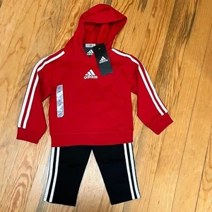 NWT Adidas Sweats Suit 2 Piece Jogger Set Red Black Size 3T - Picture 1 of 3