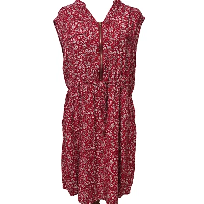 Caroline Morgan Dress Womens Size 14 Red Floral Pockets Lightweight Comfort - image 1 of 4