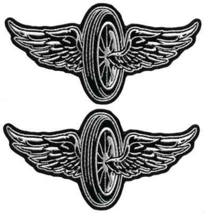 Flying Wheel Wings Embroidered Motorcyle Patch || 2PC iron on or Sew 5"x 2.5" - Picture 1 of 1