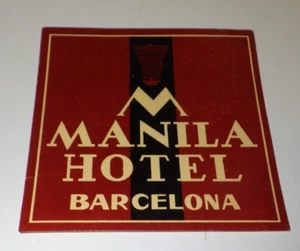 Manila Hotel Barcelona Spain Luggage Label Decal Sticker 1963 Vintage UNUSED - Picture 1 of 3