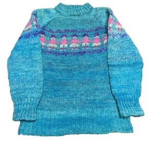 Vintage Countryside Theme Crewneck Pullover Wool Blend Sweater L M1 - Picture 1 of 4