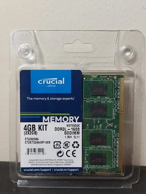 Crucial 4 GB 2x2GB DDR3L - 1600 SODIMM RAM Memory CT2KIT25664BF160B NEW - Image 1 of 2
