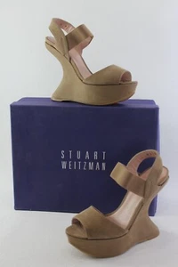 STUART WEITZMAN Women's Wedge Sandals Platform Size 6 Beige Nubuck NEW SEE VIDEO - Picture 1 of 15