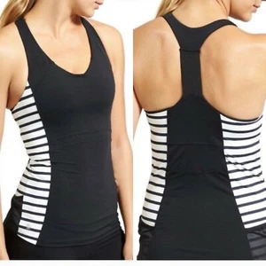 Reggiseno Athleta nero/bianco a righe Ace Racerback canotta integrato taglia XXS - Foto 1 di 12