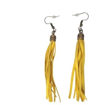 Yellow Faux Leather Tassel Drop Earrings With Antique Bronze Hooks - Image 1 of 2