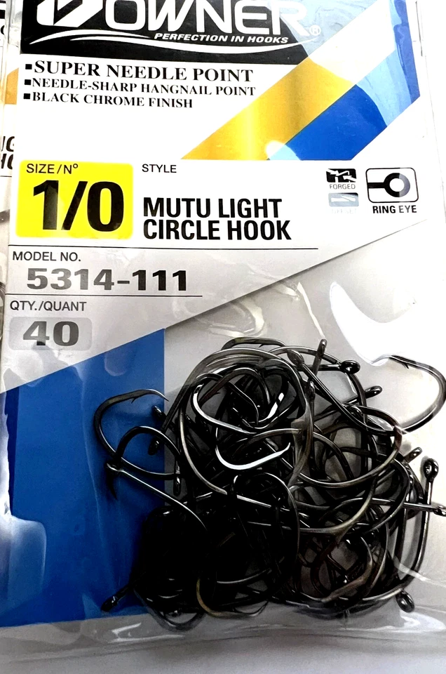 Owner 5314-111 1/0 Mutu Light Circle Hooks 40 PK Super Needle Point black chrome - Image 1 of 1