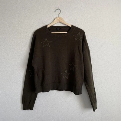 Suéter Rails Mujer Mediano Verde Oliva Estampado de Estrellas Cuello Redondo Tejido Pullover Foto 1 de 4