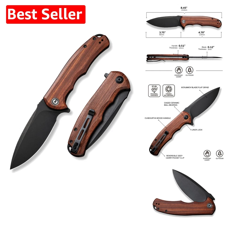 Civivi Praxis 9Cr18MoV Stainless Blade Brown Wood Handle Folding Knife - C803H