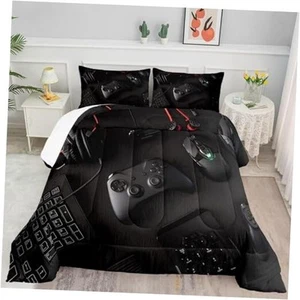 Gamer Comforter Set Twin Size for Boys Kids 3D Gaming Microfiber Quilts Black - Picture 1 of 7