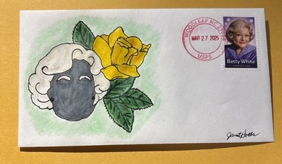 2025 Betty White Forever Stamp C107 Silhouette Head With Yellow Rose FDC/OOAK - Image 1 of 4