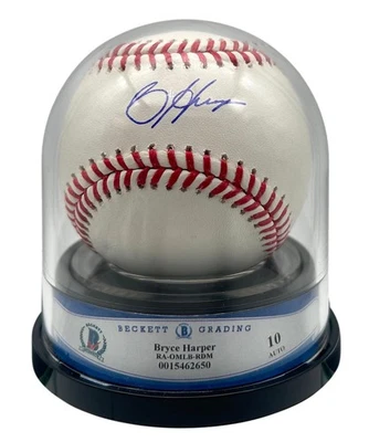 Bryce Harper Signed OML Baseball (BGS, Fanatics & MLB | Autograph Graded 10) - Image 1 of 3