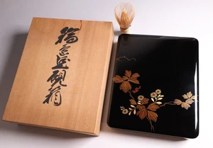 Japanese Lacquer Suzuribako 9.6inch Calligraphy Writing Box Gold Floral Motif - Picture 1 of 16