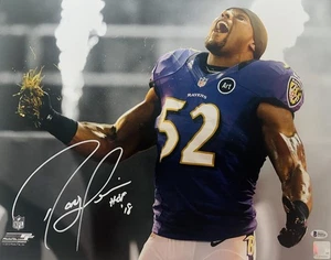 FOTO 16X20 FIRMADA POR RAY LEWIS CON AUTÓGRAFO AUTOGRAFIADO POR HOF BALTIMORE RAVENS BAS 16 - Imagen 1 de 2
