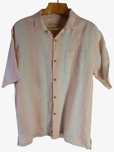 Camisa Tommy Bahama Para Hombres Melocotón Blanco Lino Abotonada Ajuste Original Talla L Playa - Imagen 1 de 18