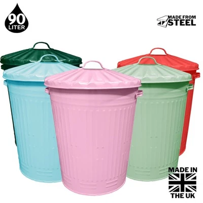 90L Colour Metal Dustbin Retro Style Steel Bin - Image 1 of 2