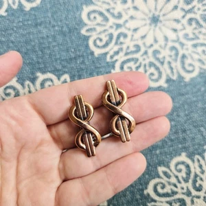 Vintage Renoir Copper Rose Gold Infinity Clip-On Stud Earrings - Picture 1 of 11