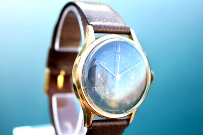 1940 SERVICED VINTAGE CHRONOGRAPHE SUISSE 18K SOLID GOLD WATCH BLACK SECTOR DIAL - Image 1 of 4