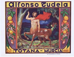Alfonso Zudela centaur Orange crate label Totana Murcia Spain - Picture 1 of 1