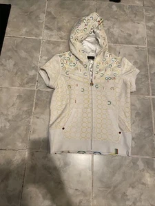 Vtg Y2K Women’s Coogi MultiColor Rainbow Full Zip-Up Short Sleeve Hoodie Vest XL - Picture 1 of 10