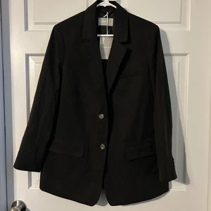 NUEVO CON ETIQUETAS | Blazer Everlane Tencel de gran tamaño para mujer 10 negro 2 botones relajado - Imagen 1 de 12