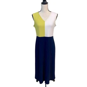 Neu mit Etikett Nina Leonard Mod Maxikleid Colorblock limette marineblau Medium - Bild 1 von 8
