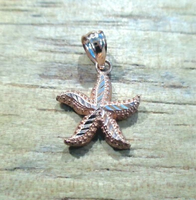 COLGANTE CON DIJE ESTRELLA DE MAR DE MAR HAWAIANO DC CORTE DIAMANTE ORO ROSA 14K SÓLIDO 12,5 MM Foto 1 de 4