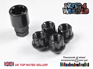4 x Black Locking Wheel Nuts M12x1.25 Fits Nissan 350Z 370Z Nismo Fairlady - Picture 1 of 2