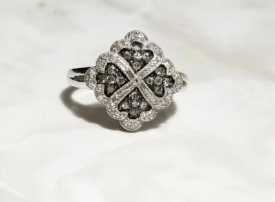 Anillo Ross Simons plata de ley 925 negro/gris blanco diamante racimo Foto 1 de 4