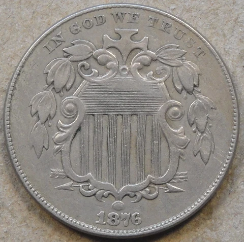 1876 Shield Nickel Borderline XF Cover