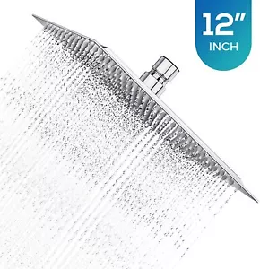 Soffione doccia ultra sottile 12 pollici con ugelli in silicone morbido autopulenti, SUS304 - Foto 1 di 30