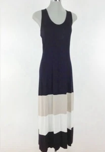 Calvin Klein Black Beige White Colorblock Stretch Summer Jersey Maxi Dress Small - Picture 1 of 2