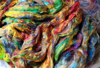 High Quality Recycled Sari Silk Sliver For Felting Spinning Multicolor - 500 Gm - Image 1 of 2