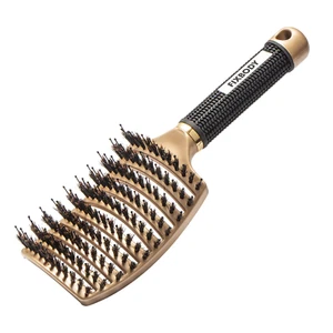 Boar Bristle Hair Brush, Curved Vented, Oversize Detangling for Thick Hair, Gold - Picture 1 of 12
