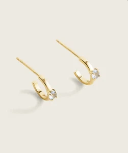 J. Crew NWT Demi-Fine 14k Gold-Plated Sapphire Dot Hoops - Scenic Aqua - Picture 1 of 1