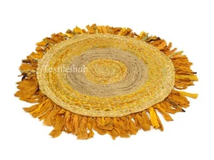 Indian Yellow Cotton Area Round Rugs Chindi Rag Rugs Home Decorative Carpets UK - Picture 1 of 4