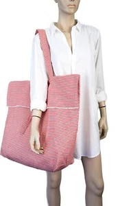 100% LINO Made in Italy Striped Red Linen Beach Tote XL BRAND NEW - Picture 1 of 11