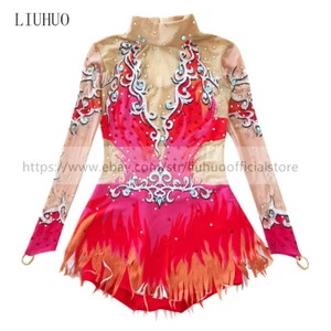 Women Girl Costume Rhythmic Gymnastics Leotards Competition Aerobics Red Teens - Picture 1 of 8