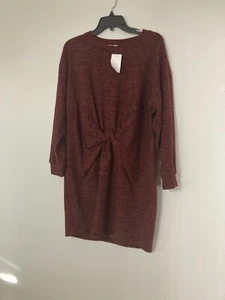 Lush Womens Red Twist Front Sweater Dress Long Sleeves Stretch Crewneck M - Picture 1 of 4