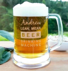 Name Beer Mug - Personalised Engraved Tankard Stein Glass 500ml Birthday Fathers - Picture 1 of 14