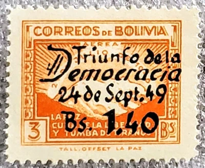 BOLIVIA 1950 SC# C137 SURCHARGED IN BLACK MINT~ MNH  OG VF/XF - Image 1 of 2