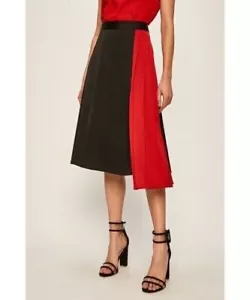 DKNY Damen schwarz Plissee Mixed Media asymmetrischer Rock Größe 4 - Bild 1 von 2