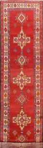 Vintage Traditional Geometric Runner Rug Red Wool Handmade Carpet Oriental 3x13