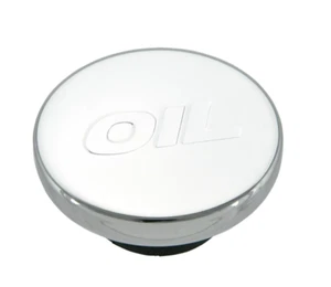 Chrome / Rubber Oil Logo Valve Cover Oil Cap Push in Style Chevy SBC BBC 1-1/4" - Foto 1 di 7