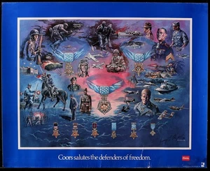 Orig 1986 COORS SALUTES THE DEFENDERS OF FREEDOM Poster SKYPECK ART Medals - Picture 1 of 1