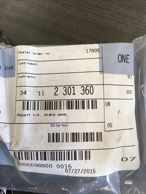 Pastillas de freno delanteras BMW R45-60 R100 34112301360 nuevo stock antiguo OEM 4E Foto 1 de 2