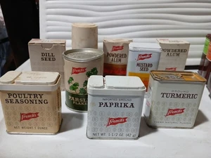 Lot of 9 Vintage Spice Tins French's Alum, Paprika, Mustard, Dill Advertising - Picture 1 of 5