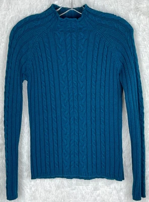 Suéter tejido con cable St. John's Bay M LS verde azulado simulado cuello alto mezcla de angora vintage Foto 1 de 4