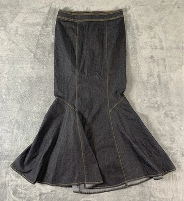 Bisou Bisou Denim Mermaid Flared Maxi Skirt Dark Wash Denim Size 6 Y2K - Image 1 of 4