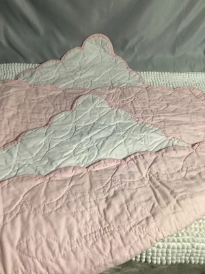 Quilted Handmade Baby Girl’s Pastel Pink White Cotton Blend Large Crib Blanket - Image 1 of 4